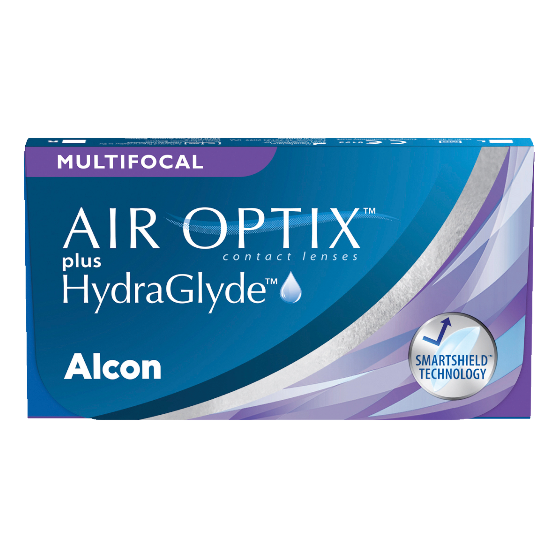 Box of Alcon Air Optix plus Hydraglyde multifocal contact lenses
