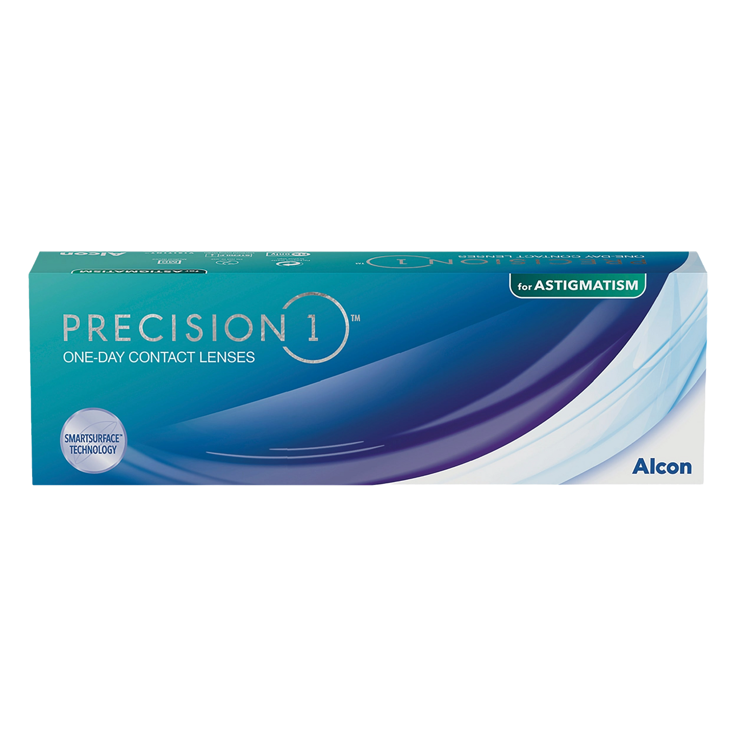 Box of Precision 1 one-day contact lenses for astigmatism 30 pack
