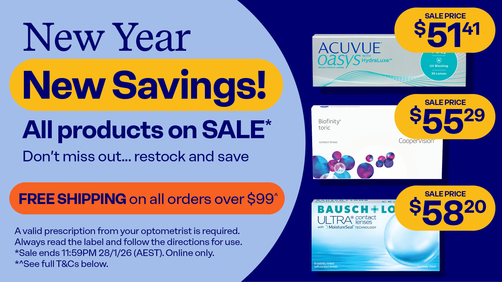 New Year New Savings. All contact lenses on sale