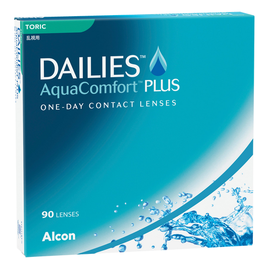 Box of Dailies Aqua Comfort Plus Toric contact lenses 90 pack