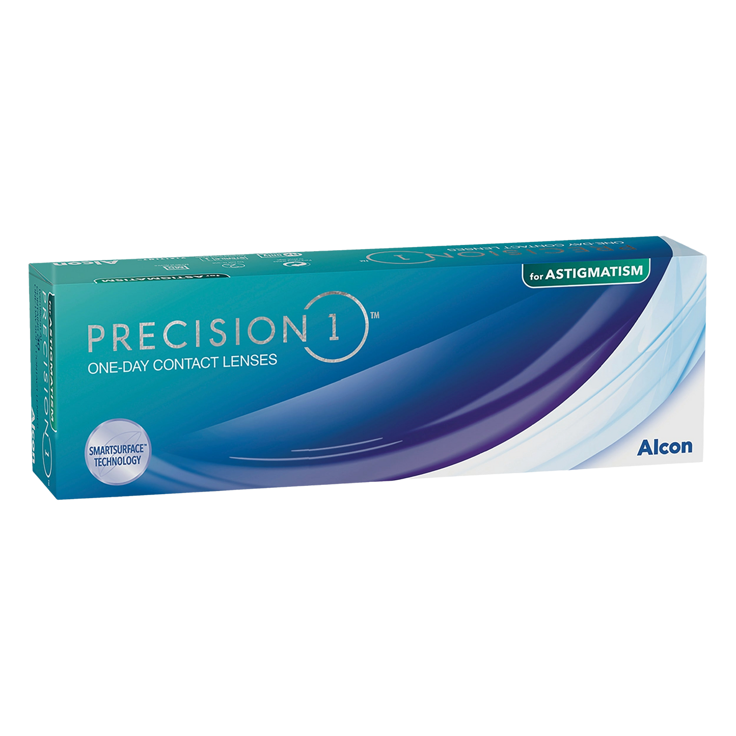 Box of Precision 1 one-day contact lenses for astigmatism 30 pack